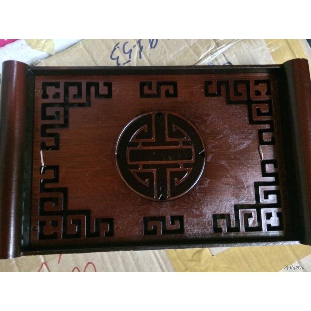 Khay ấm chén vân gỗ 2 tầng