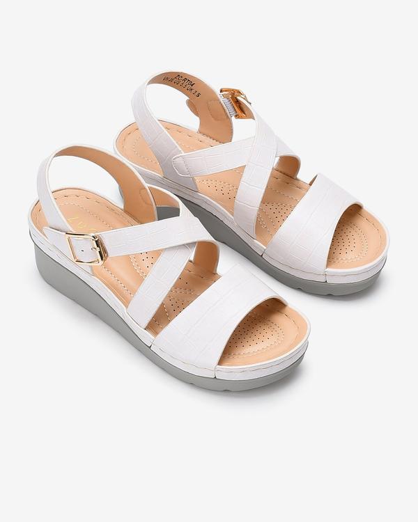 Giày Sandal đễ xuồng nữ Zucia quai chéo ôm chân da dập vân đế cao 5cm  tôn dáng - SRT04