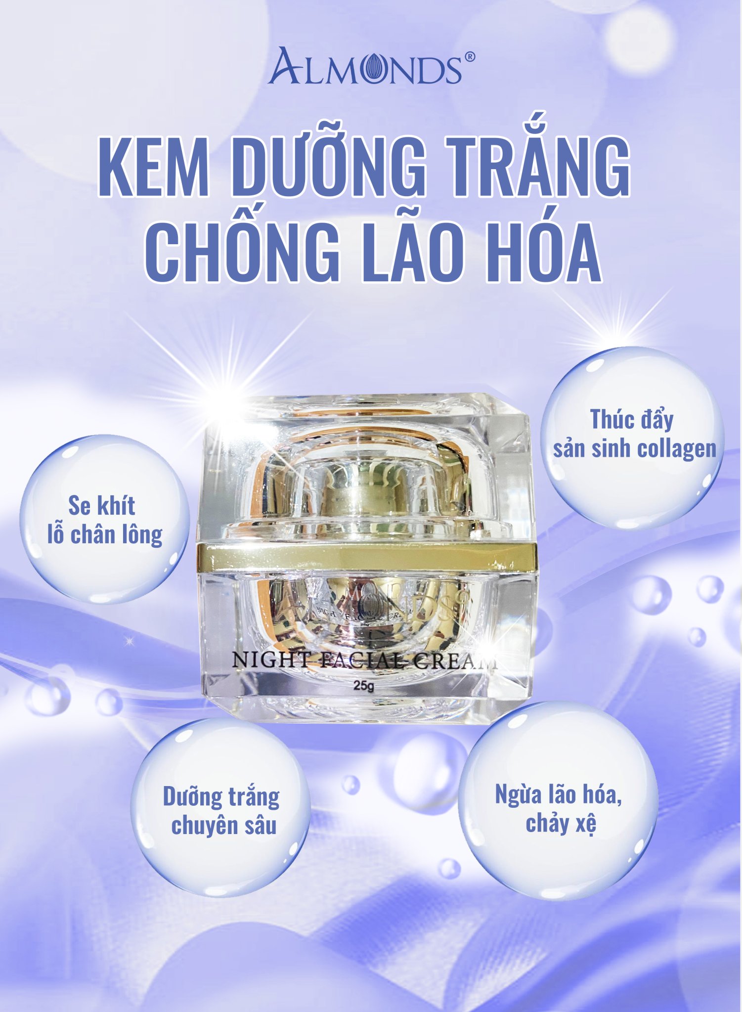 Kem dưỡng da ban đêm Almonds chiết xuất từ Saffron nhụy hoa nghệ tây và mần gạo- Night facial cream 25g