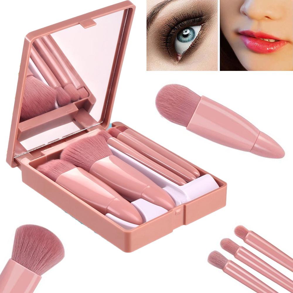 Hộp 5 Cọ Trang Điểm Makeup Có Gương Soi Cao Cấp Nhỏ Gọn Tiện Lợi