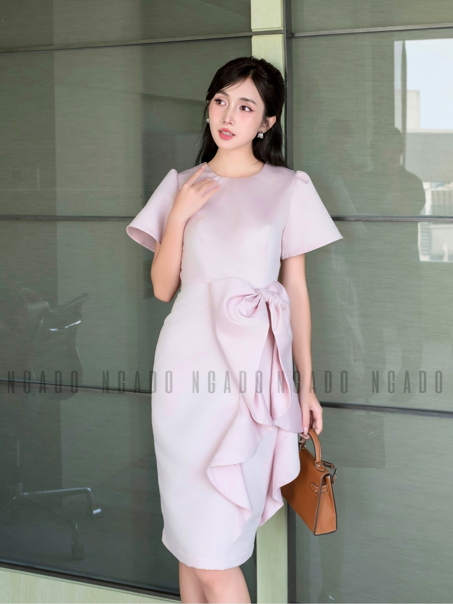 Đầm hồng tay loe NGADO , Đầm dự tiệc sang chảnh , Đầm thiết kế
