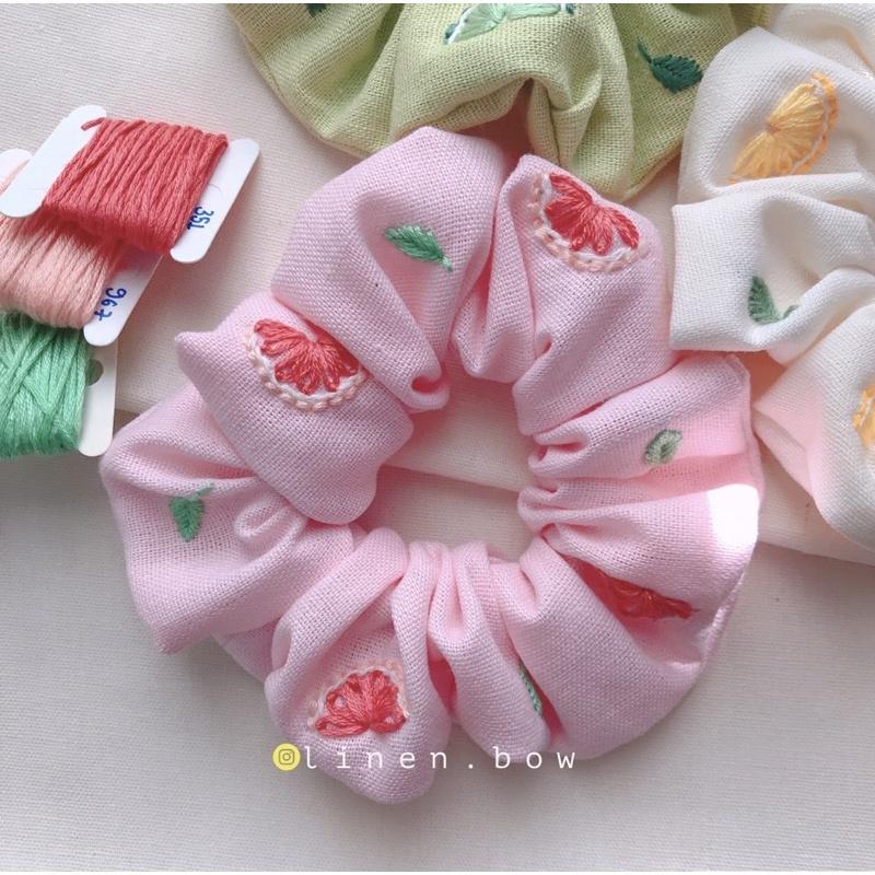 Scrunchies thêu hoạ tiết Cam/Chanh/Bưởi nhiều màu