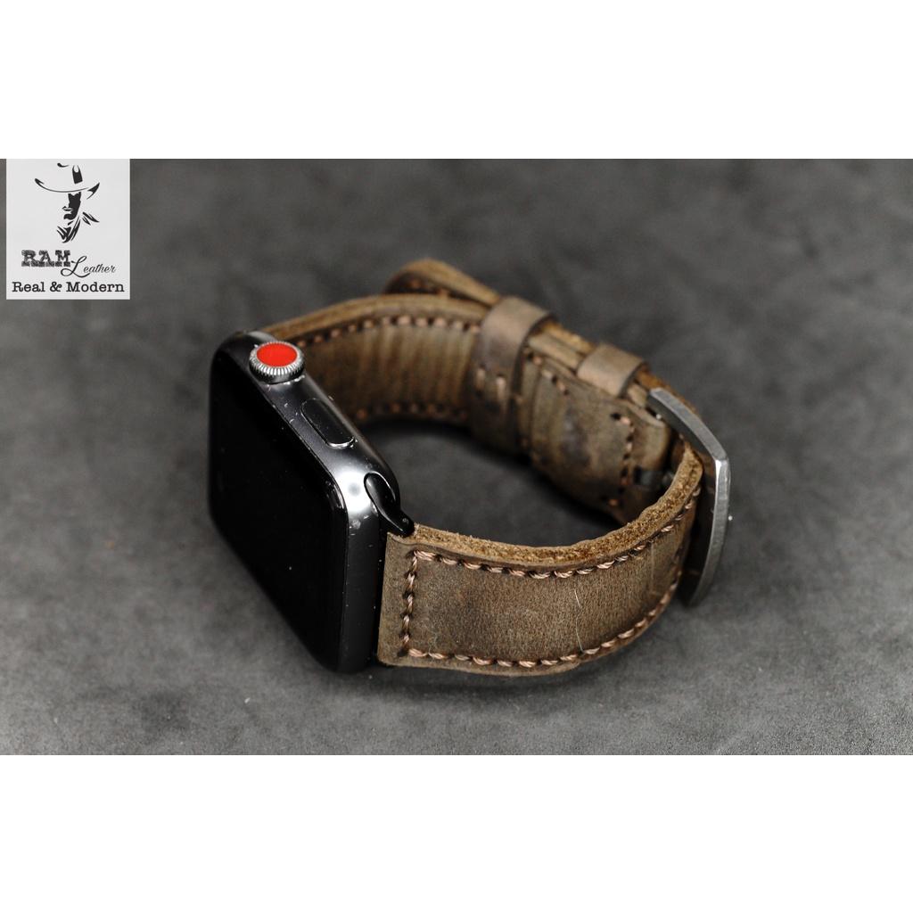 Dây apple watch da bò nâu đất handmade bền chắc cực đẹp RAM Leather classic 1950 - tặng khóa chốt và adapter