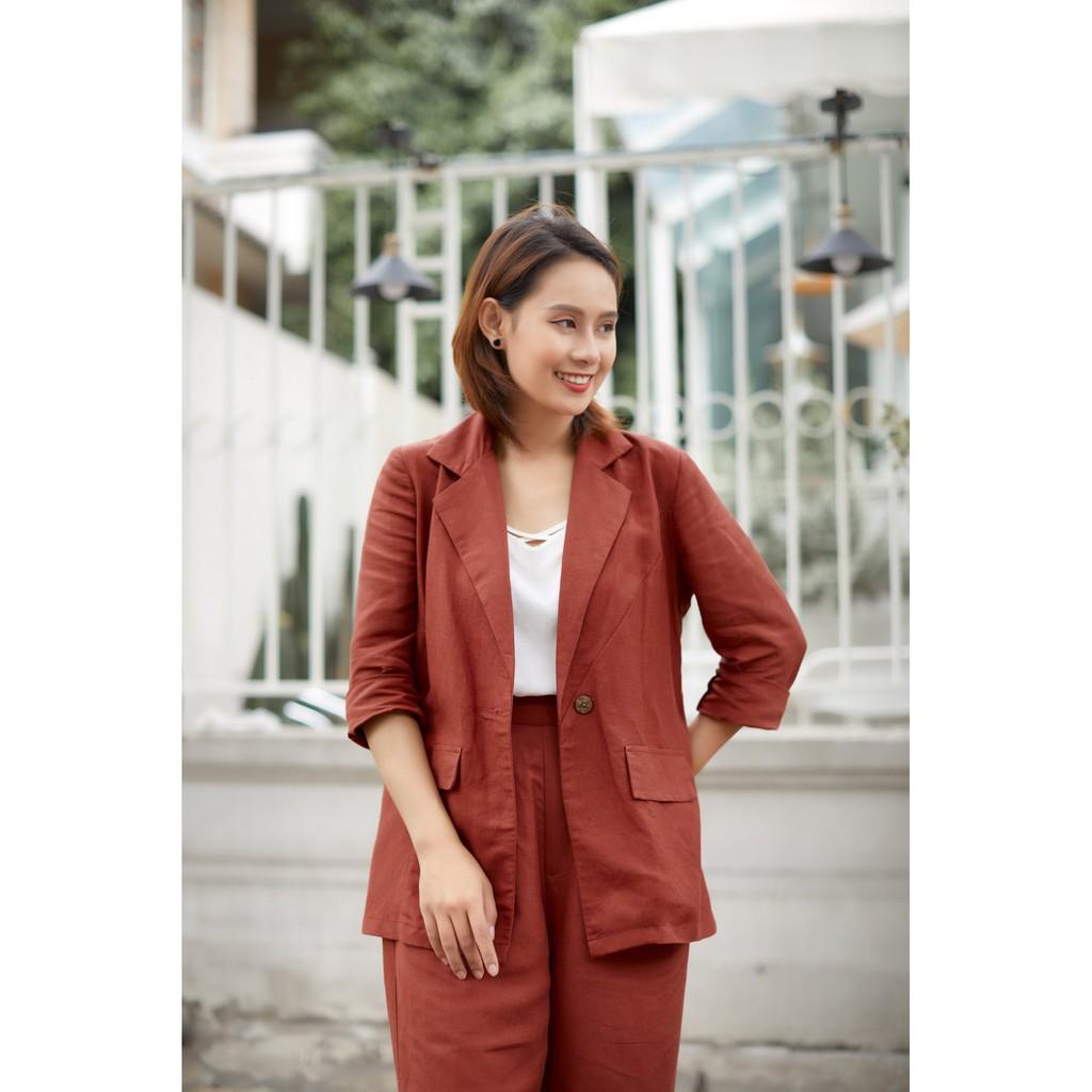 Set Vest, BLAZER nữ LINEN cao cấp - Màu ĐỎ CHERRY