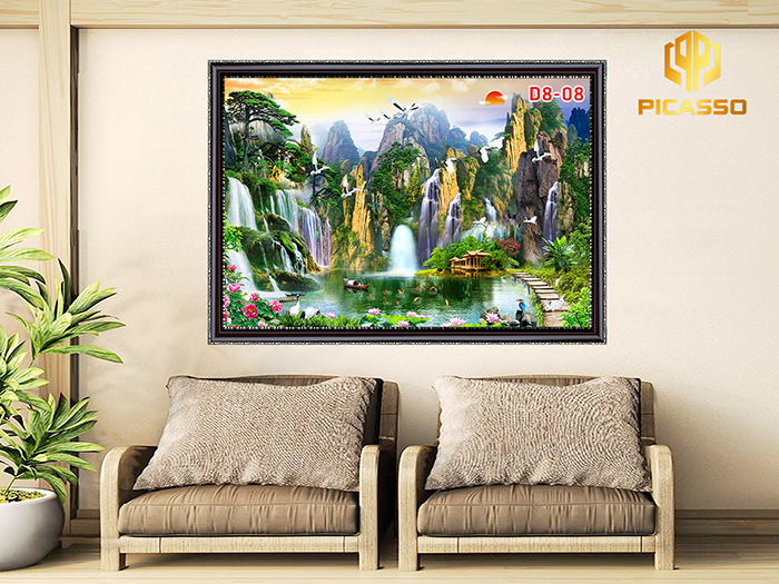 Tranh kính cường lực D801 Sơn Thủy Hữu Tình