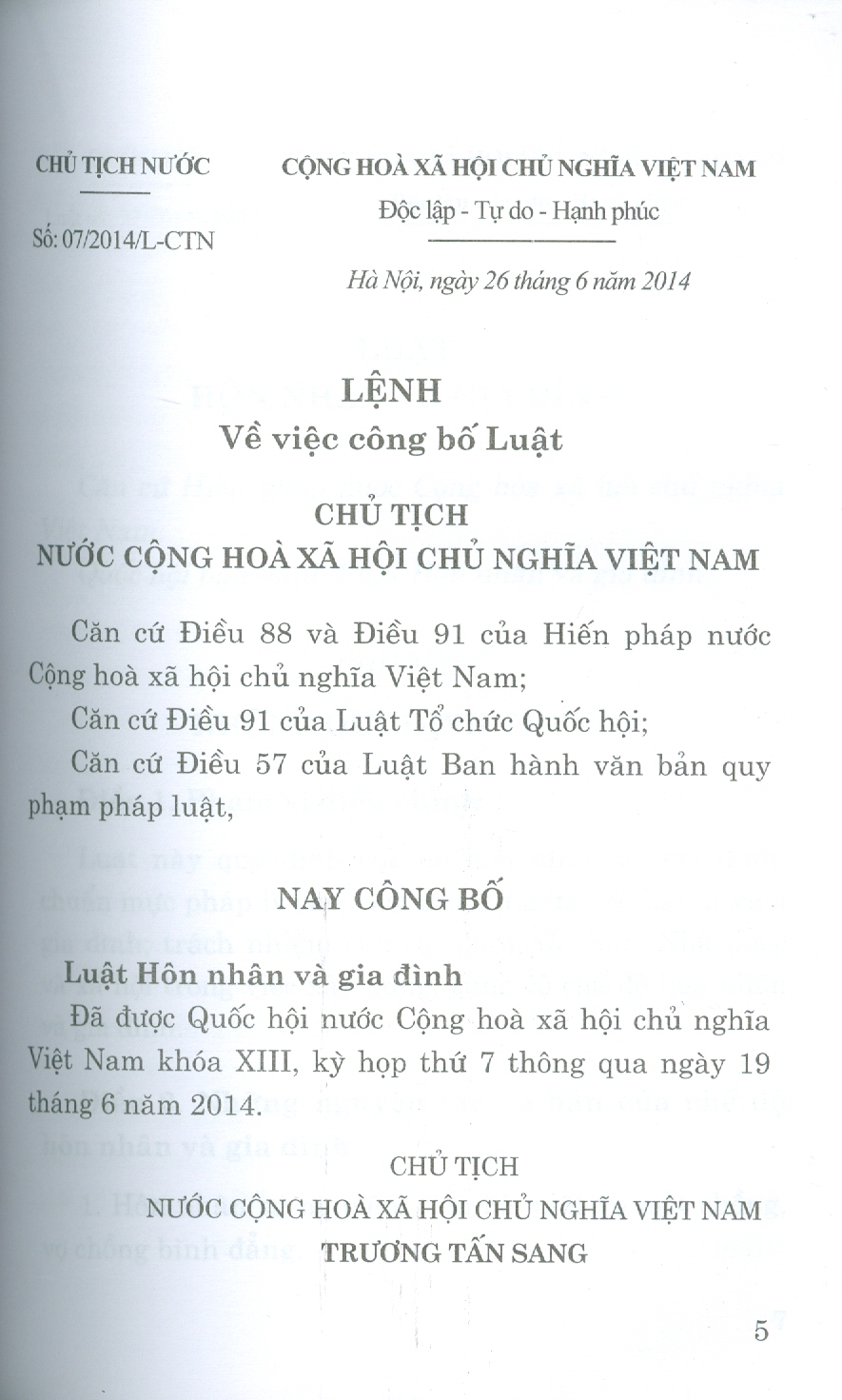 Luật Hôn Nhân Và Gia Đình Năm 2014