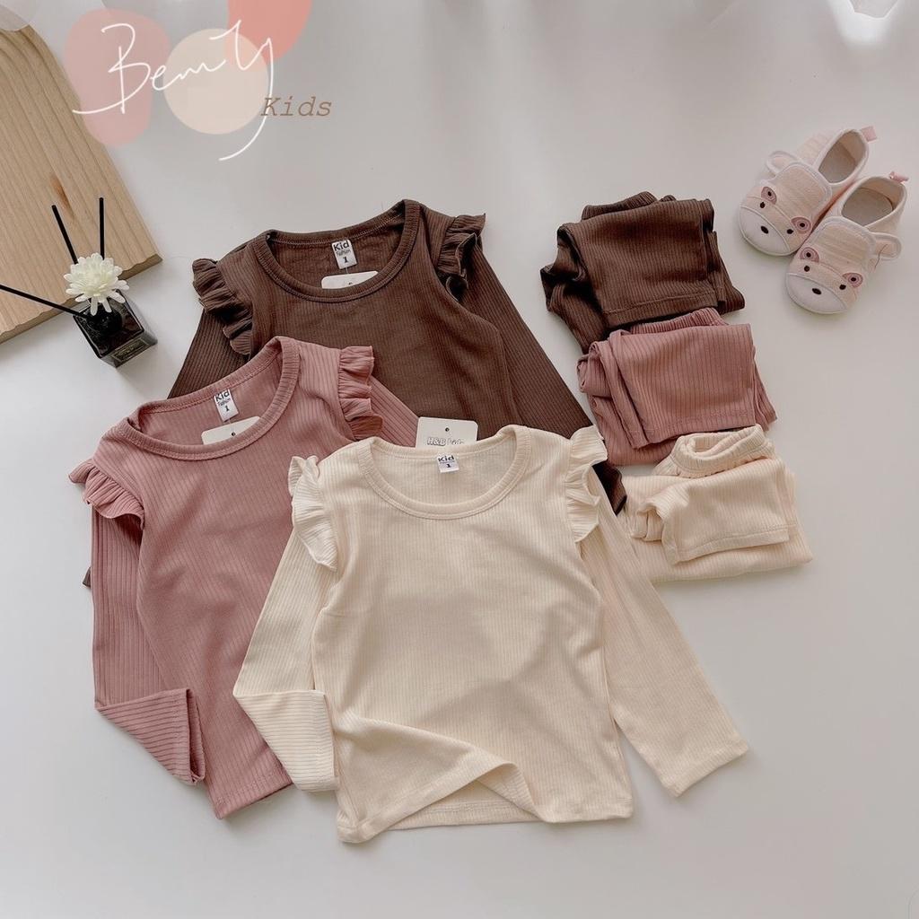 Bộ dài tay thu đông cho bé gái trơn màu chất thun tăm cotton mềm mịn size từ 6 - 15 kg, phong cách Hàn Quốc