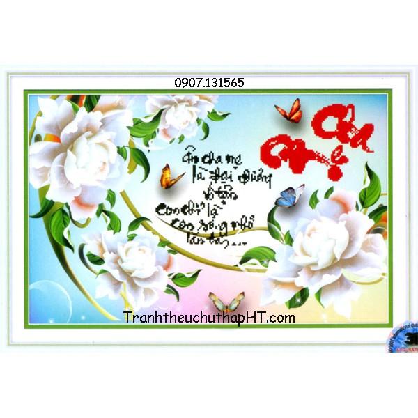 Tranh đá Cha mẹ hoa mẫu đơn trắng DF270