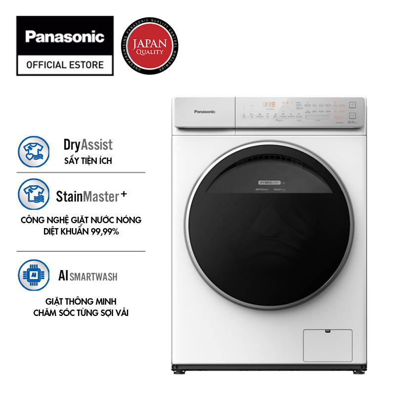 Máy Giặt Cửa Trước Panasonic 9,5 Kg NA-V95FC1WVT - Sấy Diệt khuẩn 99% - Cảm Biến Thông Minh - Hàng Chính Hãng (Trắng)