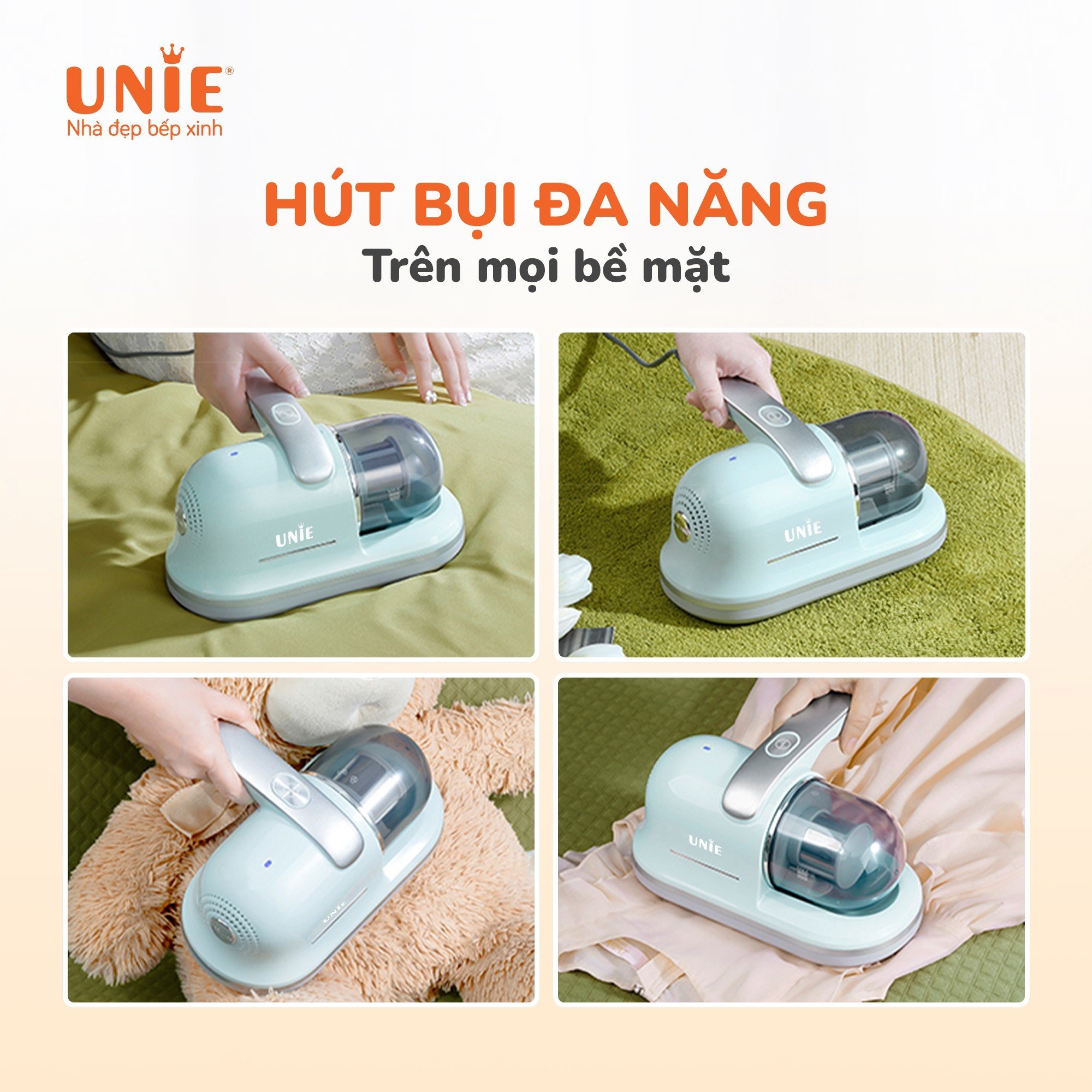 Máy hút bụi chăn đệm UNIE UMV62, công suất 350w siêu mạnh Hút đa năng trên mọi bề mặt, Đèn UV diệt vi khuẩn, bh 12 tháng- HÀNG CHÍNH HÃNG