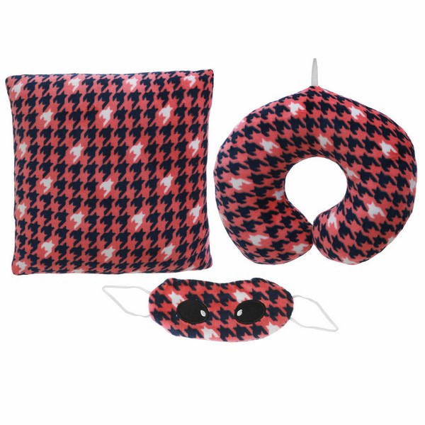 Combo Gối Tựa Lưng, Gối Kê Cổ Chữ U Và Bịt Mắt Thivi Họa Tiết 44 - Xích Sắc Đỏ Trắng