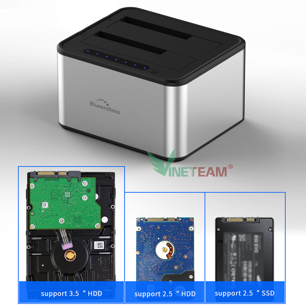 Dock cắm ổ cứng Blueendless HD07A USB3.0  Đế ổ cứng loại 2 khe cắm: 3.5&quot; và 2.5 - Hàng nhập khẩu