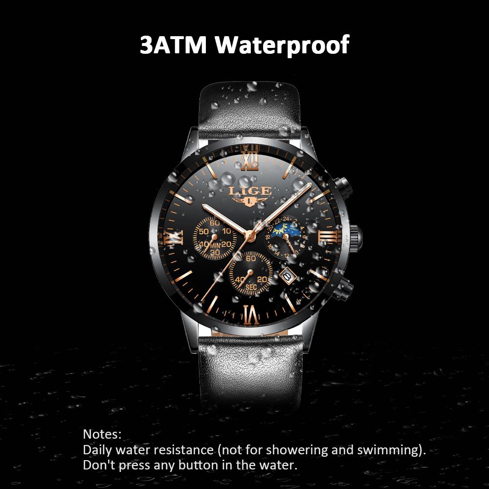Đồng hồ đeo tay đơn giản Lịch ngày Giờ phút Hiển thị thứ hai Hẹn giờ 3ATM Chống thấm nước LIGE 9831 