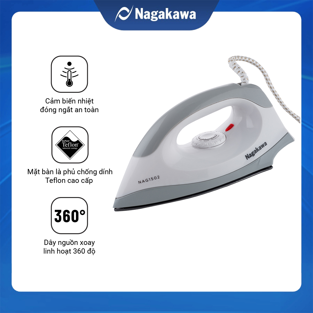 Bàn Ủi Khô Nagakawa NAG1502 (1200W) - Màu Ghi - Hàng Chính Hãng