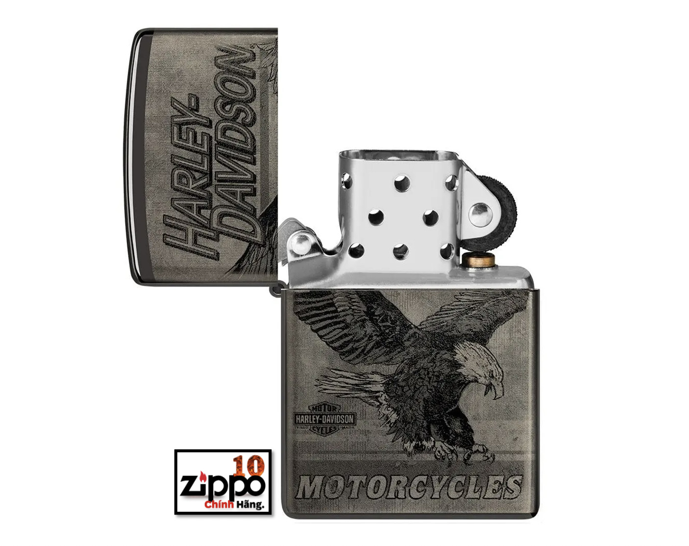 Bật lửa Zippo Harley-Davidson Eagle Photo Image 360° High Polish Black sku: 48360 - Chính hãng 100%