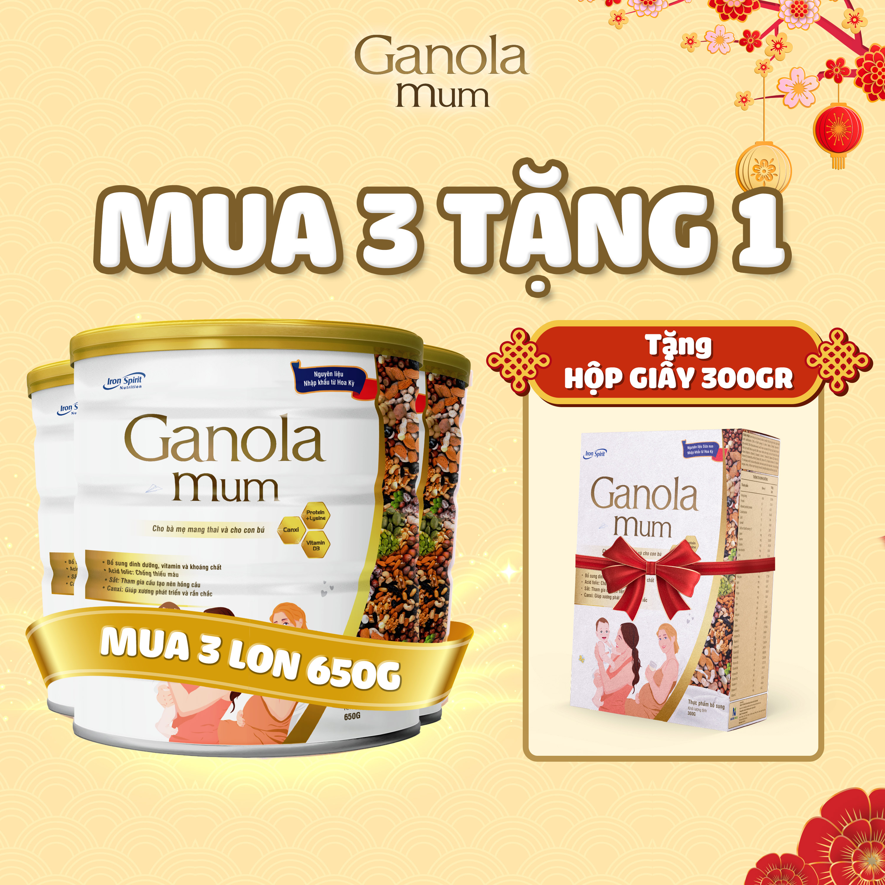 ( Mua 3 Tặng 1 Hộp Giấy 300G ) Dinh Dưỡng Từ Hạt Ganola Mum Bổ Sung toàn Diện Cho Mẹ Bầu