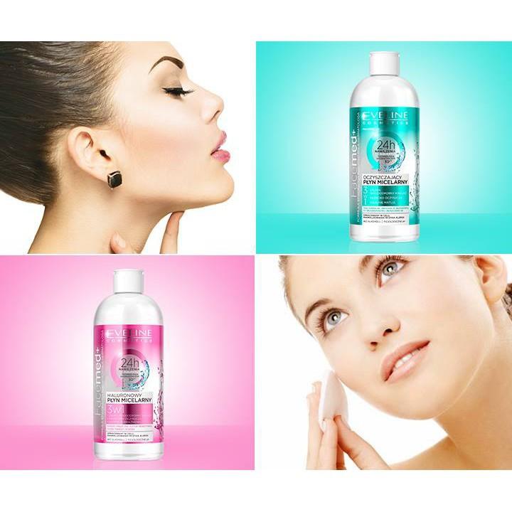 Nước Tẩy Trang Eveline Facemed + 3 in 1 Cosmetics Hyaluronic Micellar Water Tẩy Sạch - Giữ Ẩm 100ml - 400ml