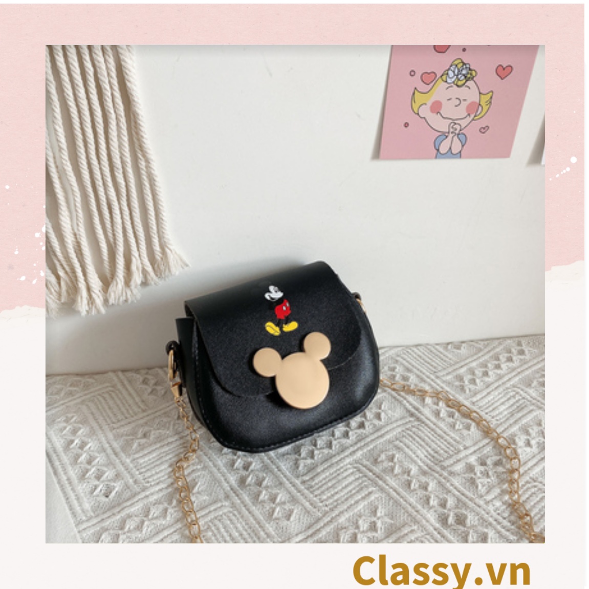 Túi xách đeo chéo da trơn khóa mickey siêu xinh, đủ màu T291