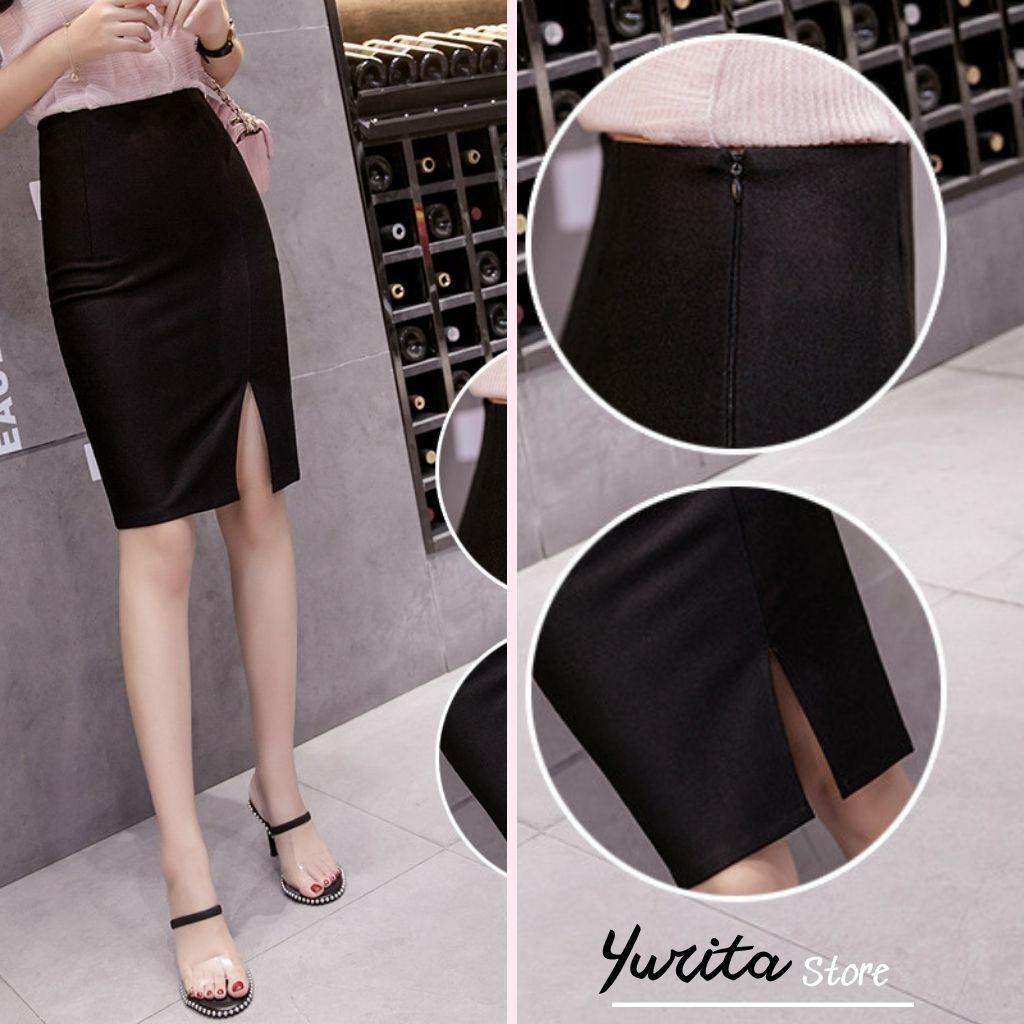 Chân Váy Bút Chì Xẻ Tà Trước YURITA Lưng Cao Đẹp Kiểu Hàn Quốc Vintage Cá Tính Dáng Dài