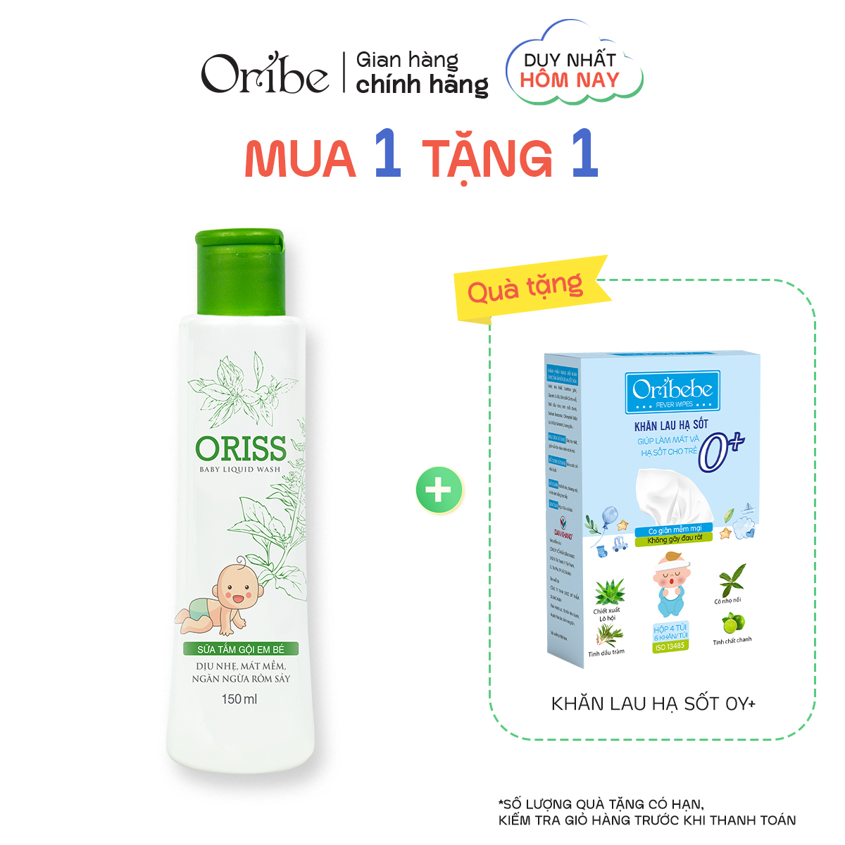 Sữa Tắm Gội Hằng Ngày Cho Bé Dịu Nhẹ Không Cay Mắt Hỗ Trợ Trị Rôm Sẩy Oriss Baby Chai 150Ml