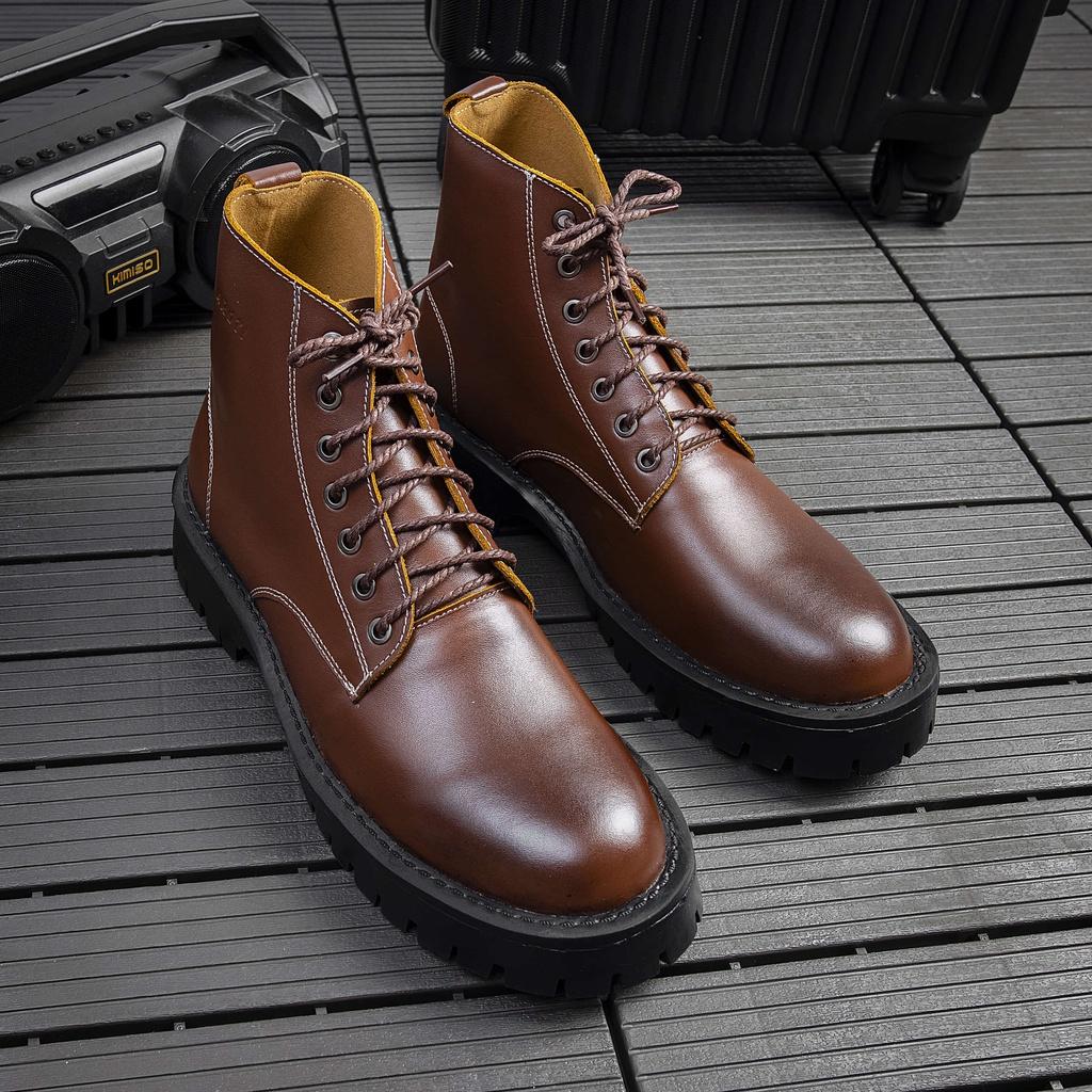 Giày Boots Nam AROTI Chất Da Bò Đẹp Cao Cấp,Đế Khâu Chắc Chắn, Tăng Chiều Cao 5cm Dáng Combat Boots Cao Cổ G611-Đ