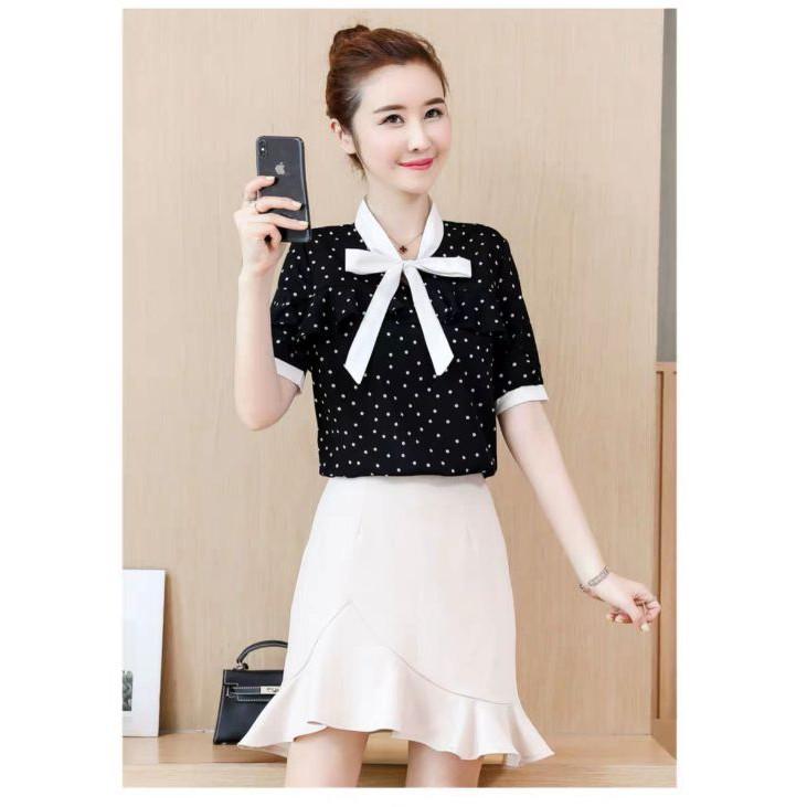 ÁO SƠ MI CHẤM BI THẮT NƠ