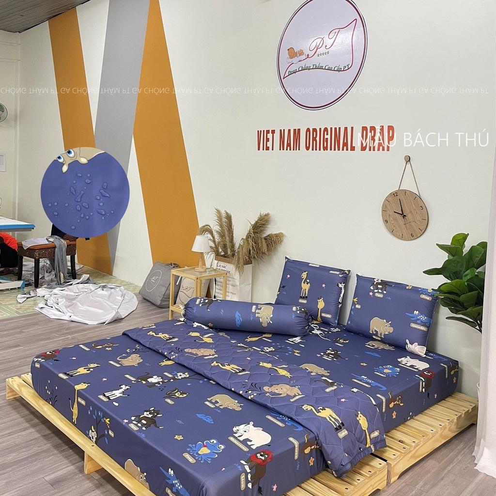 Bộ ga chống thấm cho bé chính hãng PT kèm vỏ gối, chất liệu cotton cao cấp, chống thấm nước tuyệt đối