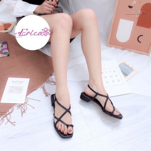 Hot 2023 Sandal nữ xỏ ngón gót 3p có quai nhiều dây 3 màu trắng đen nâu đơn giản dễ phối đồ ERICA SHOES G41 BAF