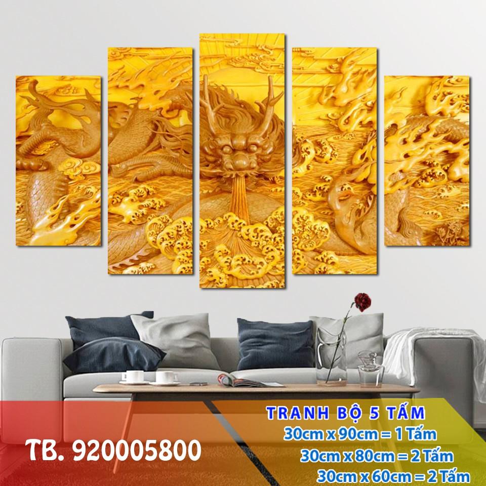 Tranh bộ 5 tấm 3D treo tường Rồng mẫu 013