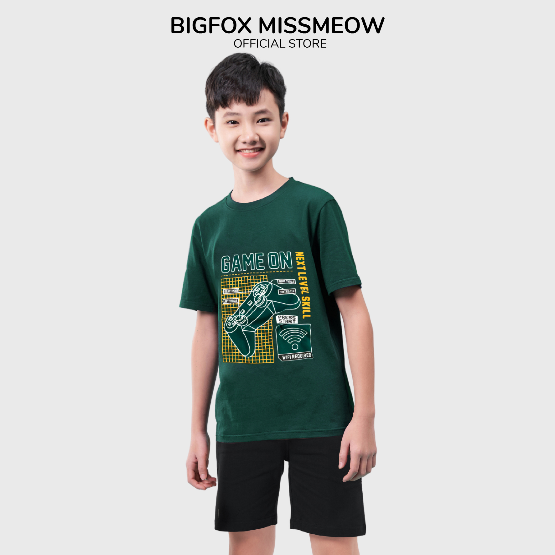 Bộ Bé Trai Bigfox, Bộ Cộc Tay Trẻ Em Mùa Hè Chất Cotton Mát In Hình Game On