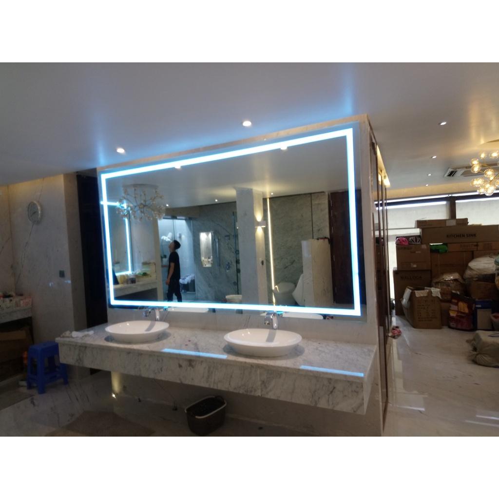 Gương led cảm ứng phòng tắm chữ nhật trang điểm treo tương không viền đèn led thông minh kích thước 50x70 cm - guonghoangkim