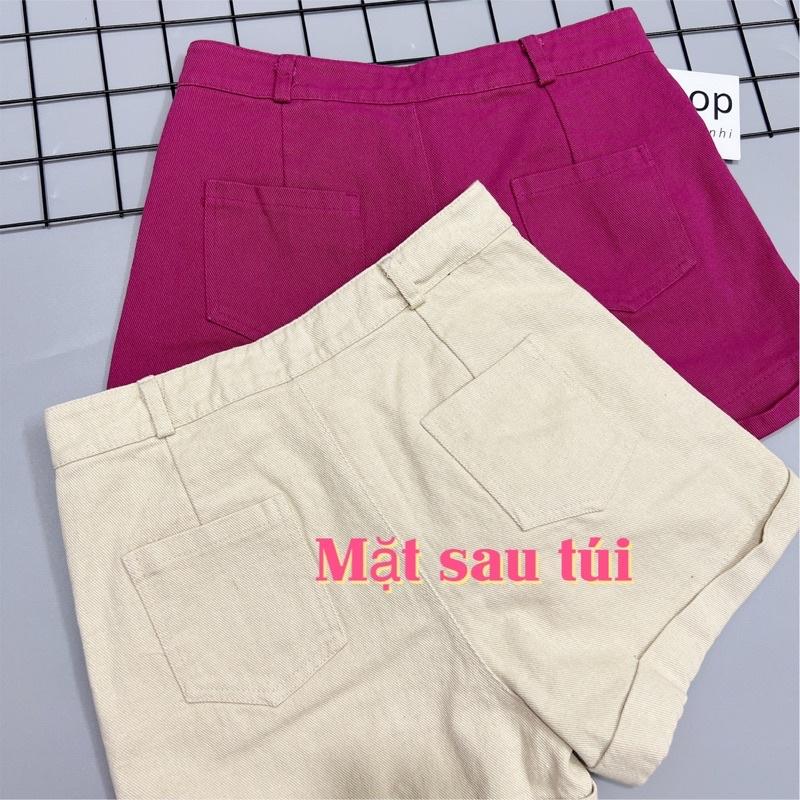 Quần short bò trơn gập gấu, Quần đùi jean trơn đơn giản cạp cao QS751 - NhiNhi Shop