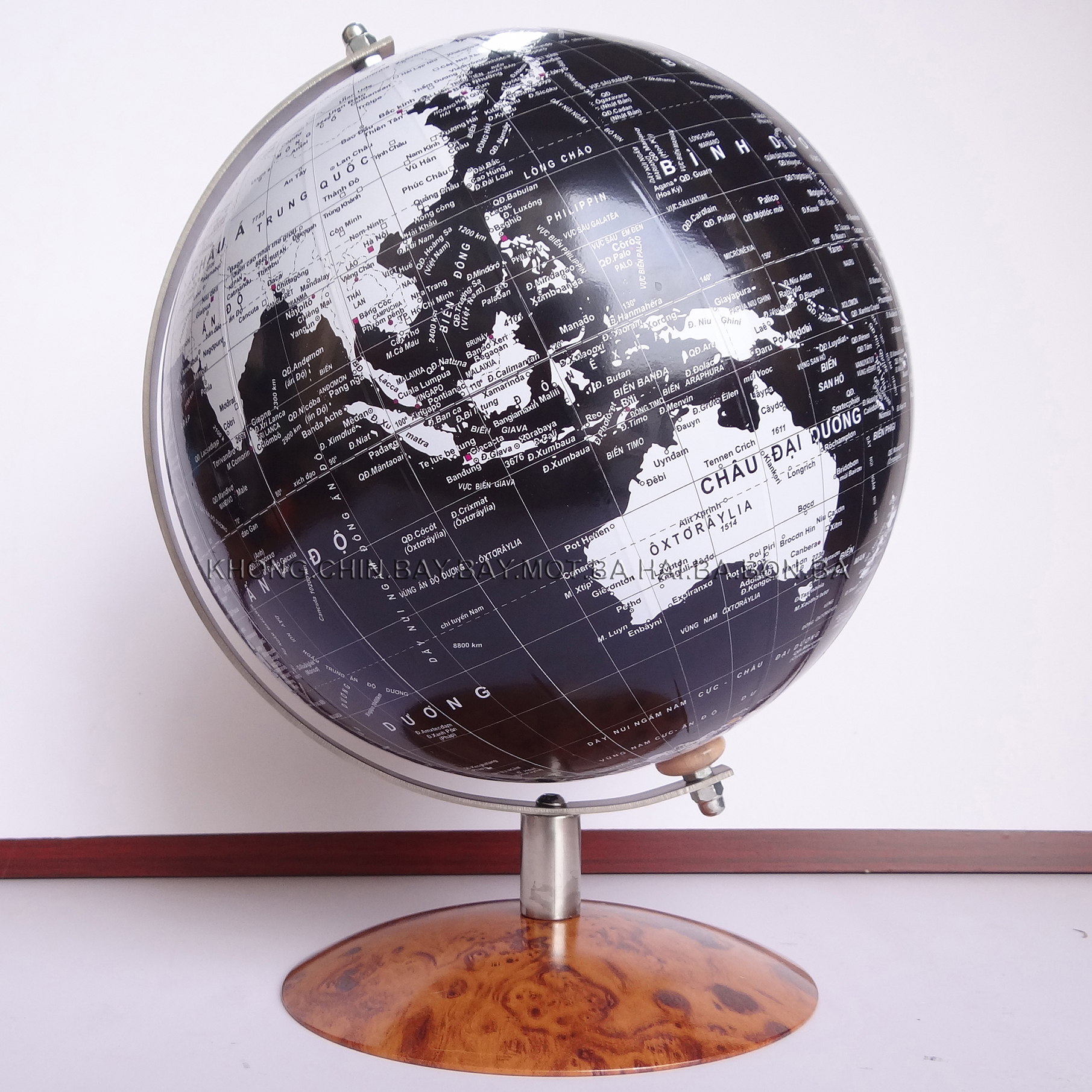 Địa cầu phong thuỷ 33 TV - Giá đỡ inox, đế inox vân nu