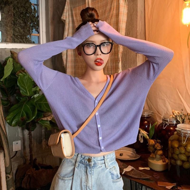 Áo Khoác Cardigan Dệt Kim Mỏng Tay Dài Cổ Chữ V Thiết Kế Đơn Giản Cho Nữ