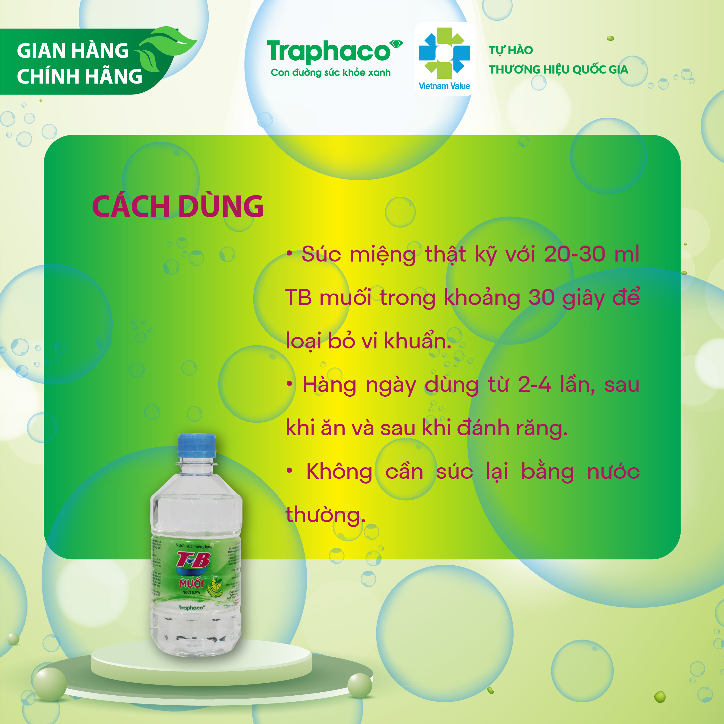 Nước Súc Miệng TB Muối Chanh Ngừa Đau Họng Vệ Sinh Răng Miệng Mỗi Ngày Chai 500 ml