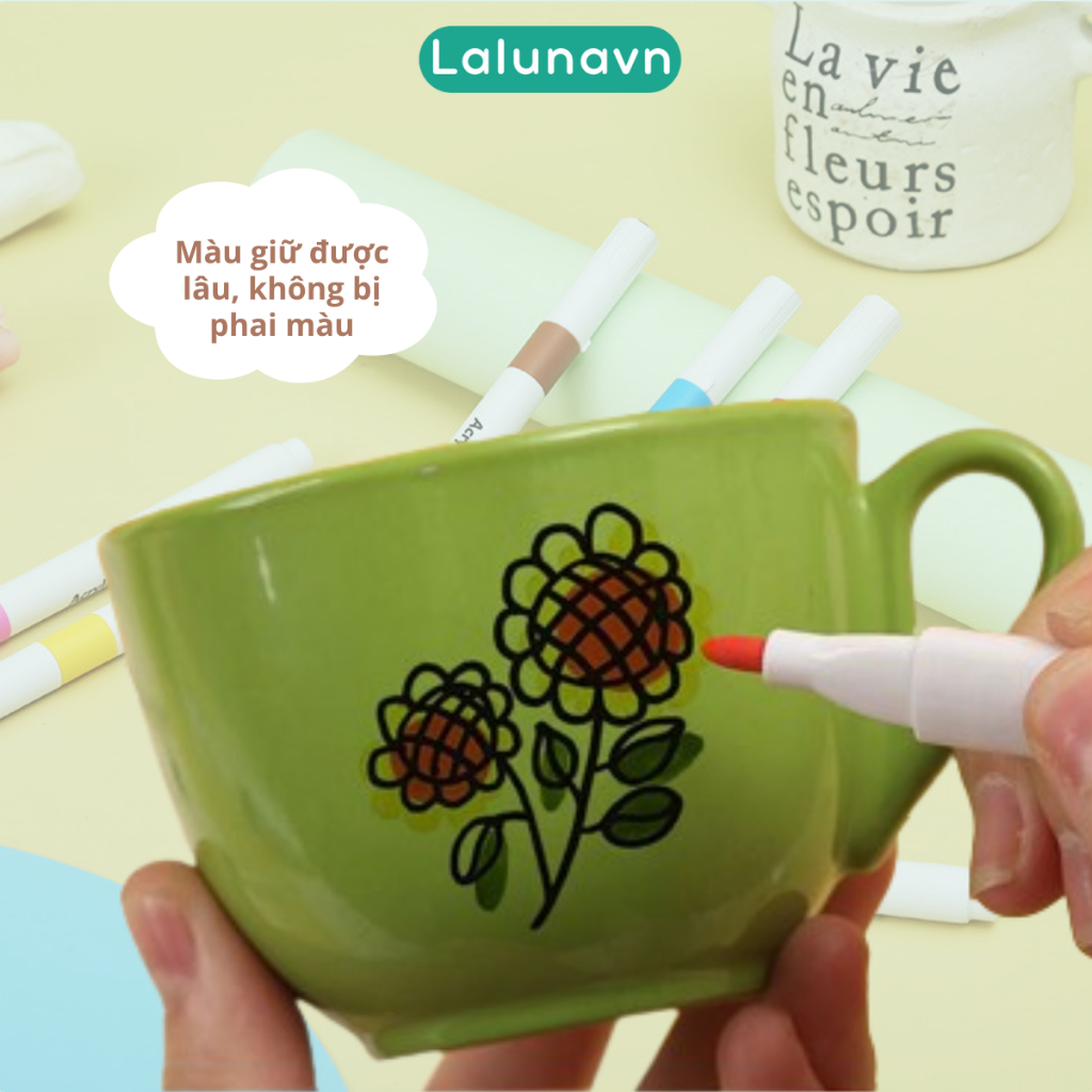 Bút Màu marker Acrylic sơn đánh dấu Lalunavn nhiều mực hơn 50% bộ 12/24/36/48/60m hộp nhựa xách tiện dụng B196