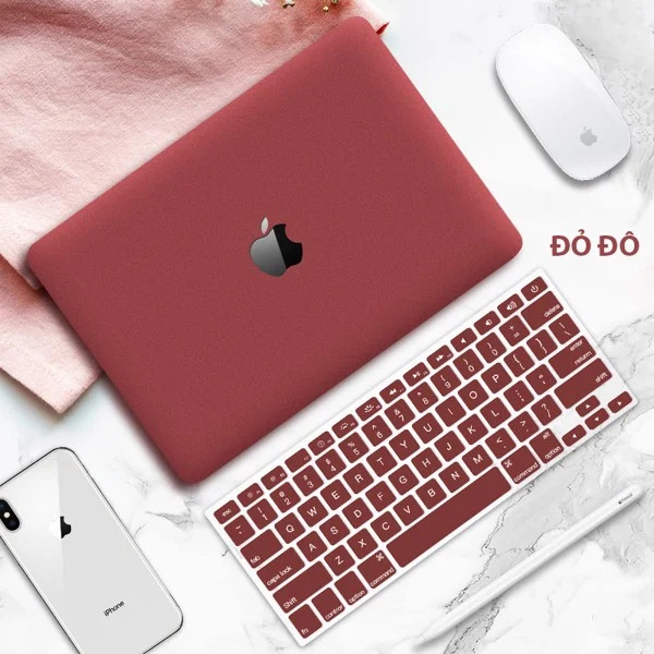 Combo ốp kèm phủ phím màu đỏ đô bảo vệ cho Macbook đủ dòng