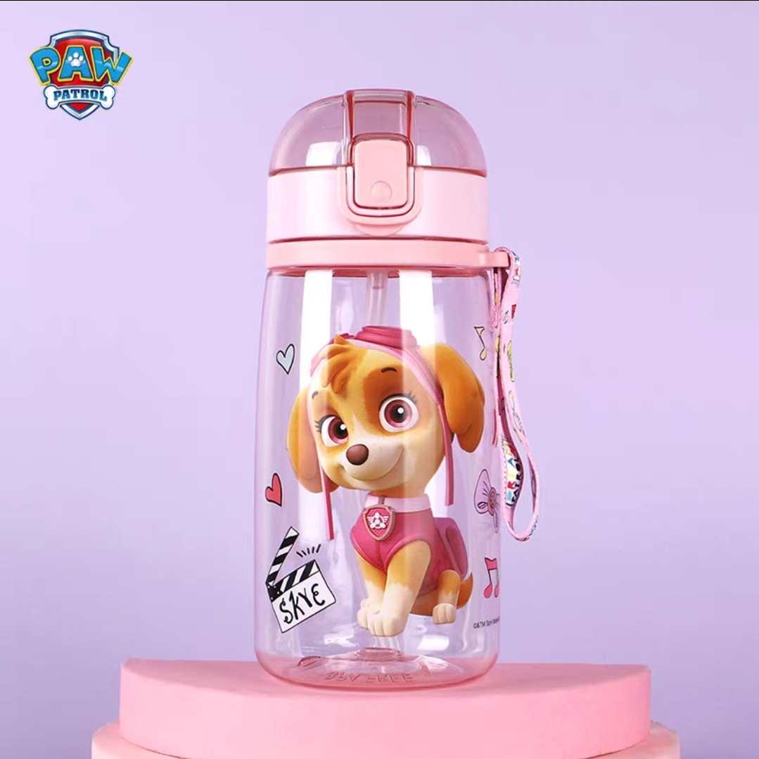 Bình nước ống hút có khóa nhựa tritan Disney Dog Paw Patrol hồng 480ml cho trẻ em 0332