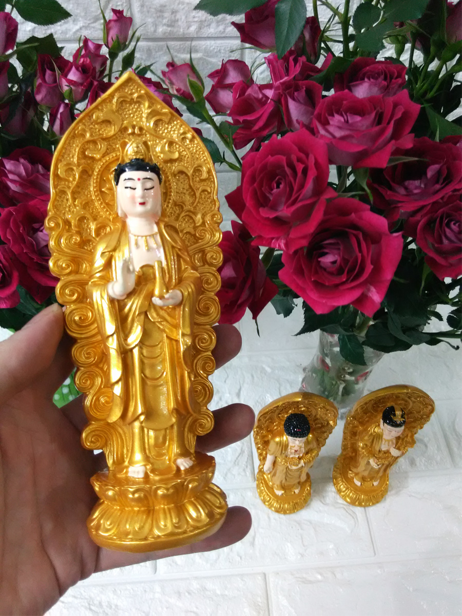 Bộ tượng Tam thế Phật nhũ vàng cao 18cm