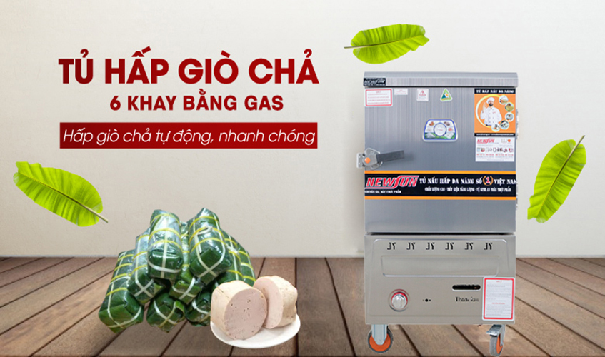 Tủ Hấp Giò Chả, Thực Phẩm 30 Kg Bằng Gas 6 Khay Nhập Khẩu NEWSUN - Hàng Chính Hãng