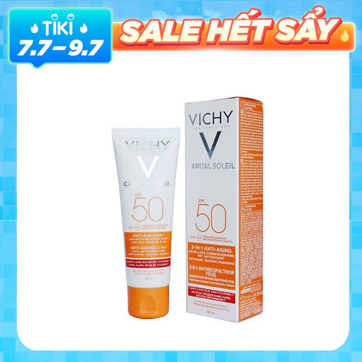 Kem Chống Nắng Bảo Vệ Và Giúp Giảm Các Dấu Hiệu Lão Hóa Vichy Capital Ideal Soleil Anti-Ageing SPF50+ UVB+UVA 50ML