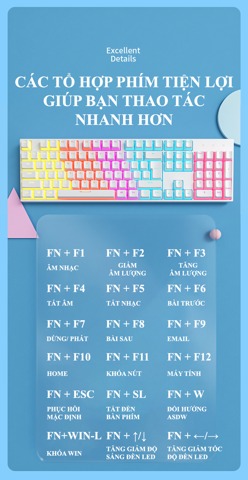 Bàn phím cơ Blue Switch ZIFRIEND KA102 với thiết kế full size 104 phím sử dụng keycap pudding xuyên led cực đẹp - Hàng Chính Hãng