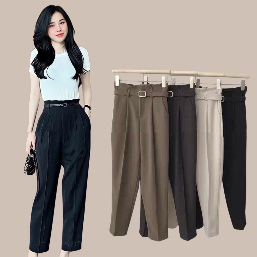 Quần baggy tây cạp liền có đỉa kèm đai chất vải ruby 893