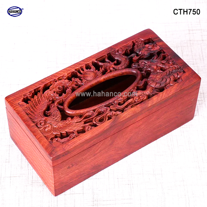 Hộp giấy ăn gỗ Hương, Long Phụng sum vầy loại to hàng đẹp - Mang lại tài lộc cho gia chủ