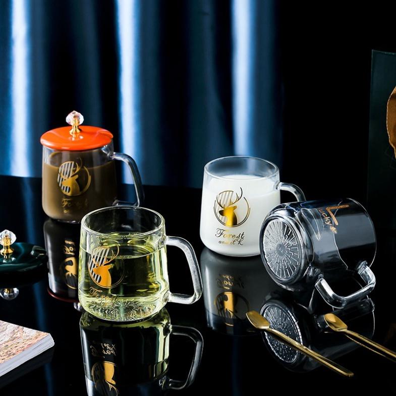 Bộ Cốc Hâm Nóng Giữ Nhiệt Ly Thủy Tinh Kèm Đế Điện Hâm Nóng Cafe , Sữa , Trà Đồ Uống - Tặng Thìa Mạ Vàng