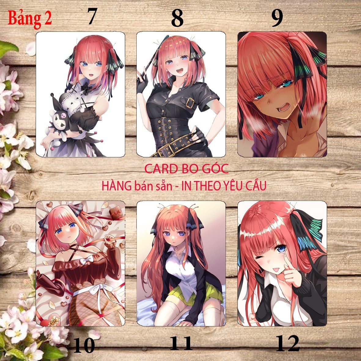Card bo góc Nakano Nino Gotoubun no Hanayome 6 ảnh khác nhau/ Thẻ card hình Nakano Nino nhà có 5 nàng dâu