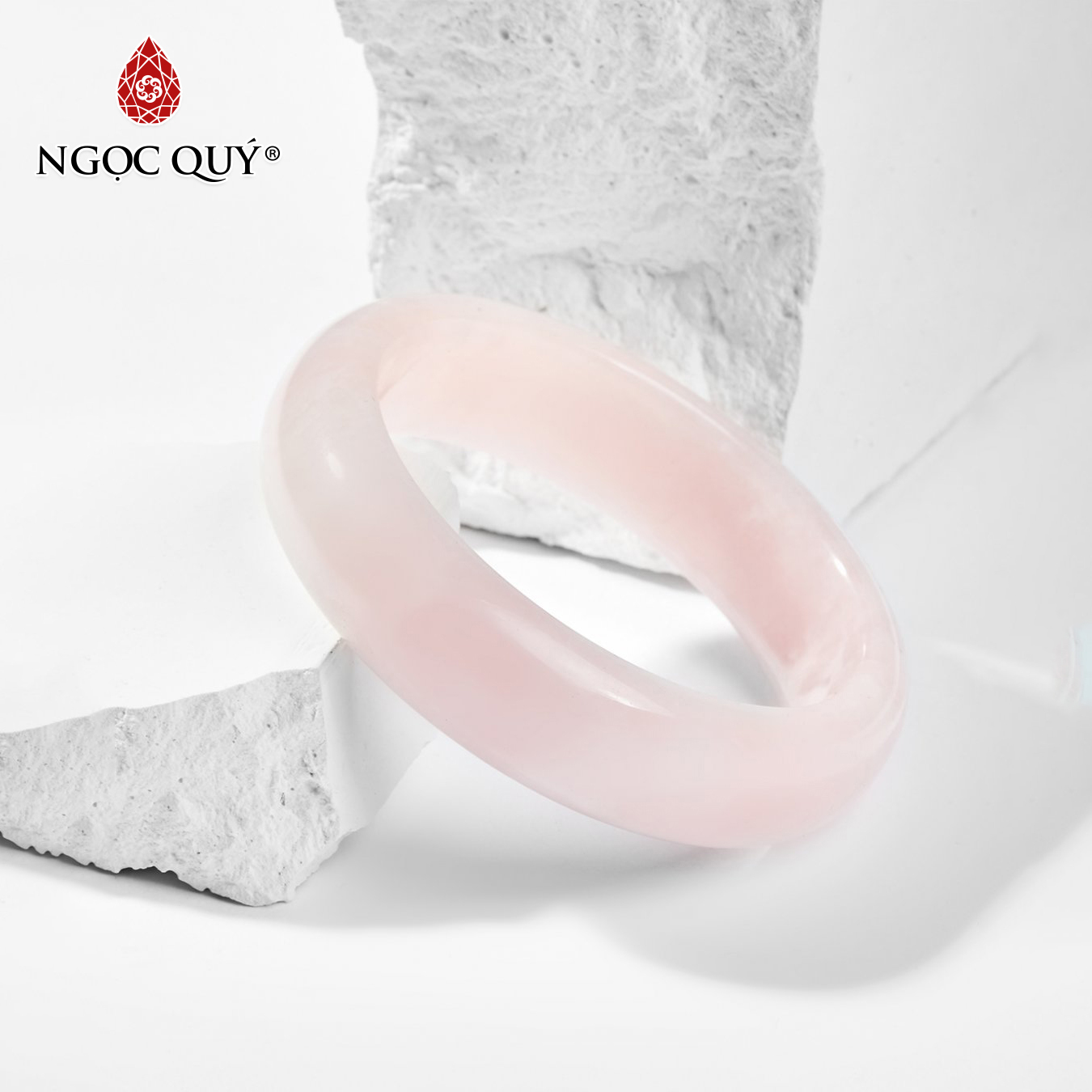 Vòng Tay Phong Thủy Nữ Đá Thạch Anh Hồng Liền Khối Mệnh Hỏa, Thổ Ngọc Quý Gemstones