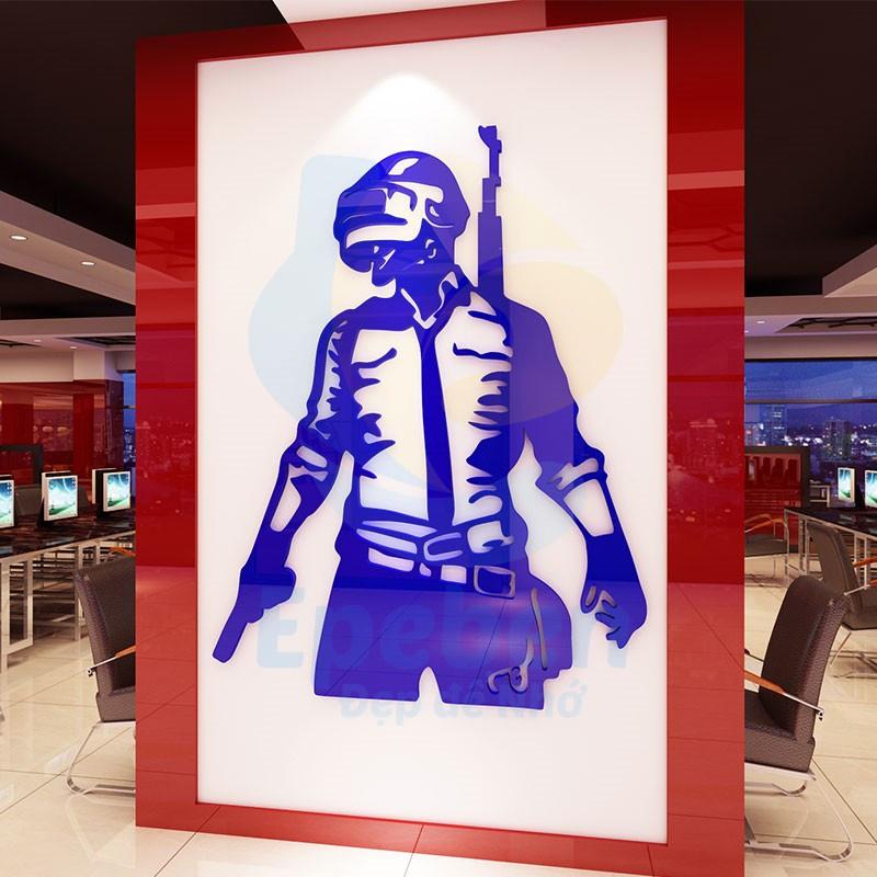 Tranh dán tường mica 3d decor khổ lớn pubg winner dinner chicken dinner trang trí quán game phòng game thủ