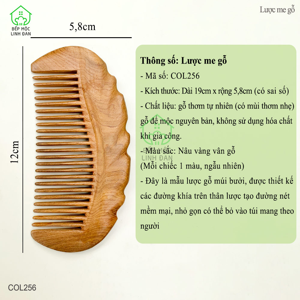 Lược Gỗ Thơm Hình Múi Bưởi (Size:S-12cm) Chải Tóc Thư Giãn Hằng Ngày [COL256]