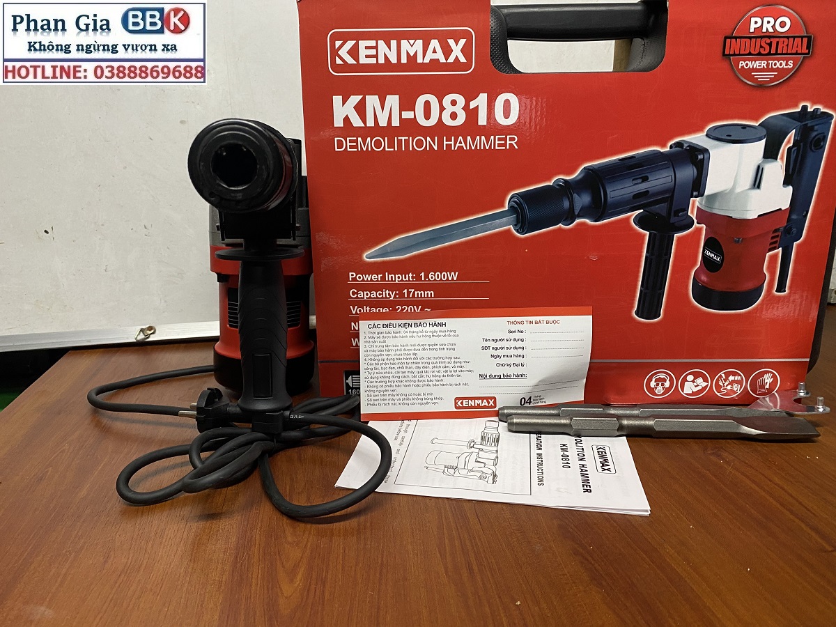 Máy chuyên đục phá bê tông Kenmax 0810, Công suất chuẩn 1600W, Bảo hành 12 tháng